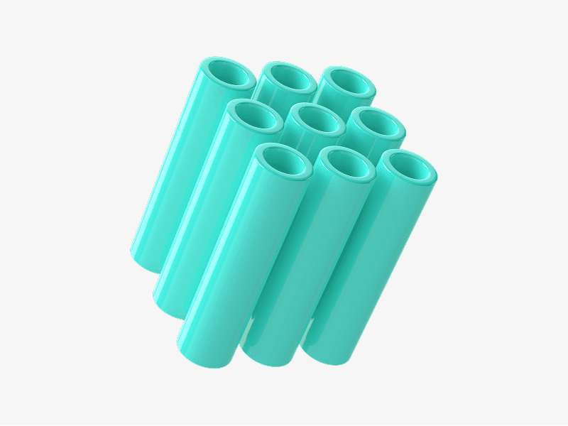 Mint green abstract group of vertical tubes
