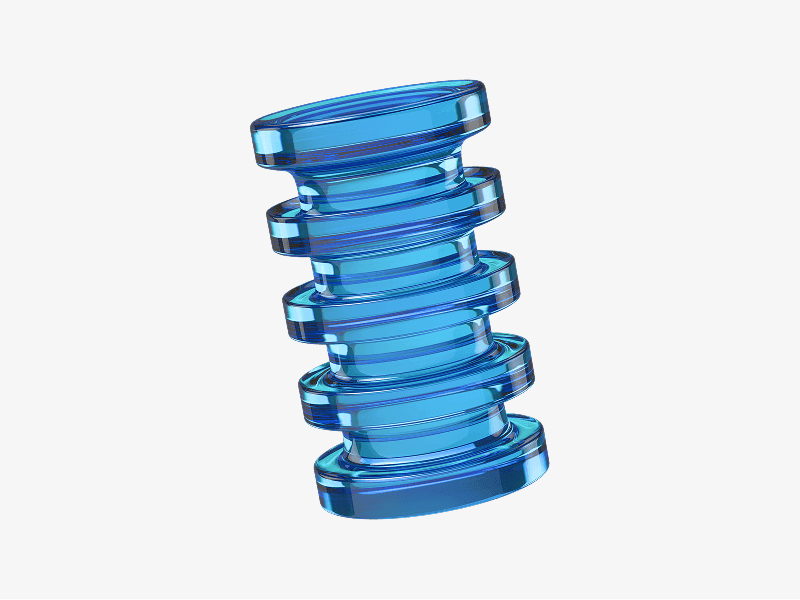 Blue abstract 3D stack made of glass-like rounded layers