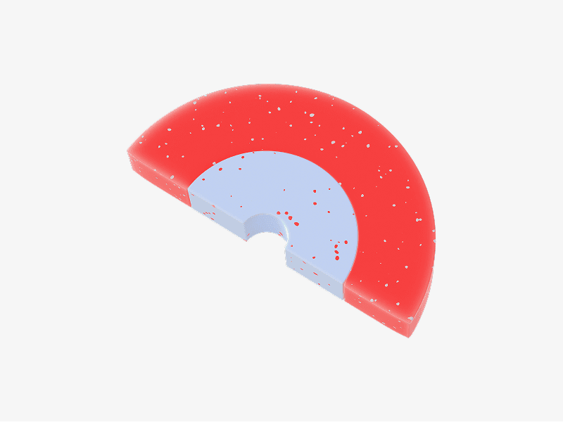 Red and blue abstract arc shape with speckled surface