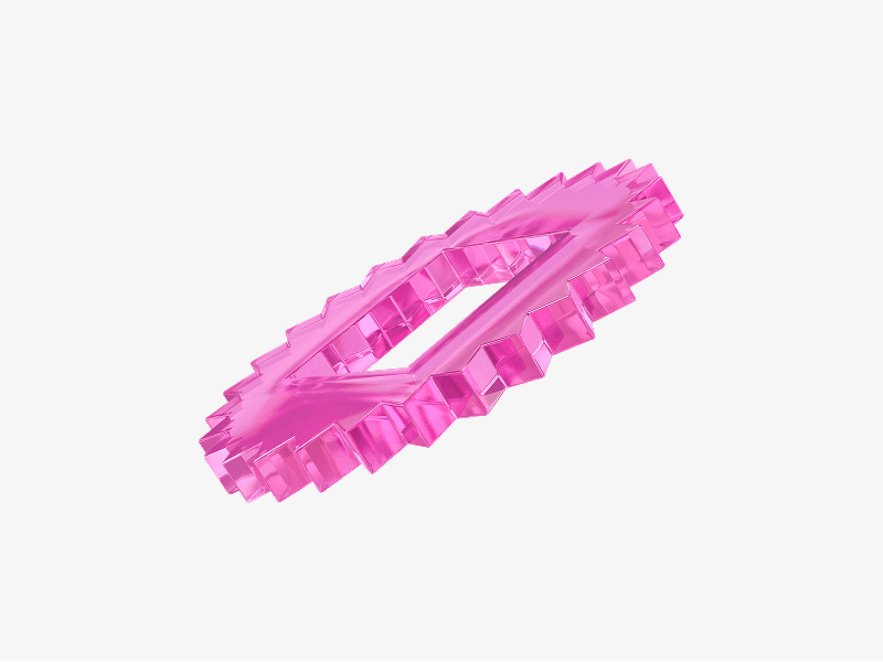 Pink abstract 3D ring with a ribbed surface