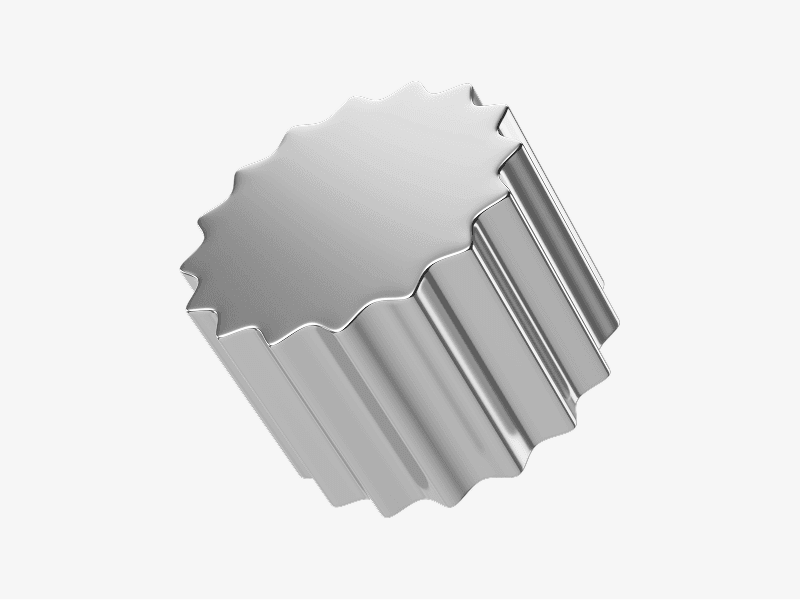 Metallic abstract 3D form with ribbed sides