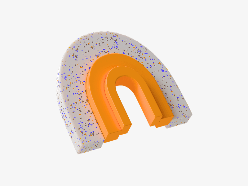 White speckled abstract arch shape with an orange inner form