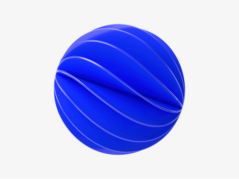 Blue abstract ribbed 3D sphere with curved grooves