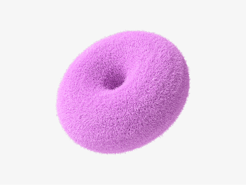 Purple abstract 3D donut-shaped form with a fuzzy surface