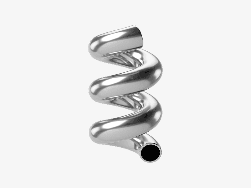 Silver metallic abstract 3D spring-shaped form