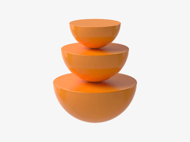 Orange abstract 3D form made of stacked bowl shapes