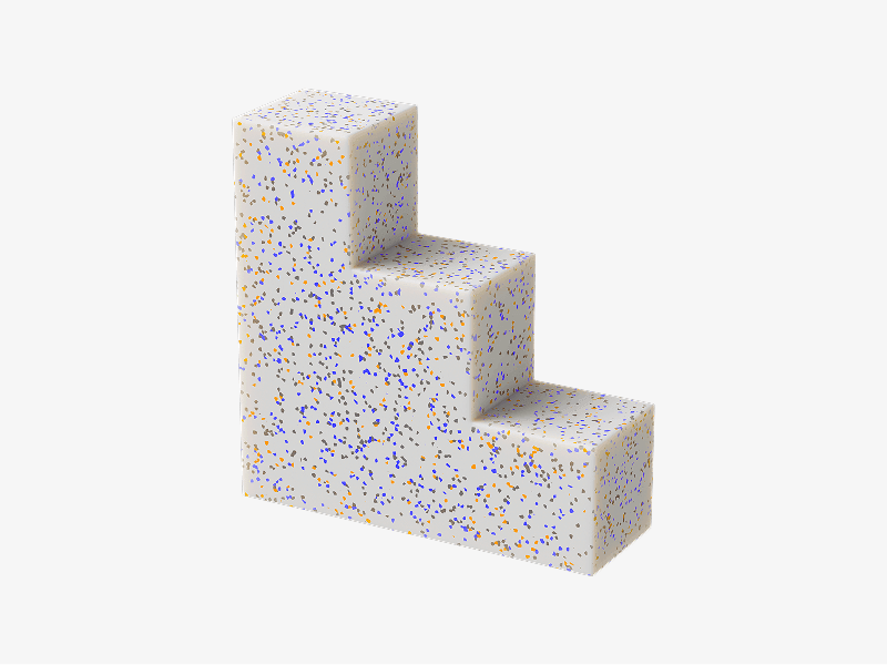 White abstract 3D stepped form with speckled surface
