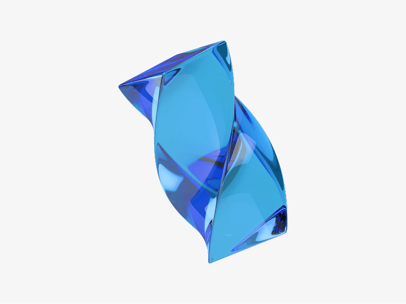 Blue abstract 3D twisted shape with glass-like surface