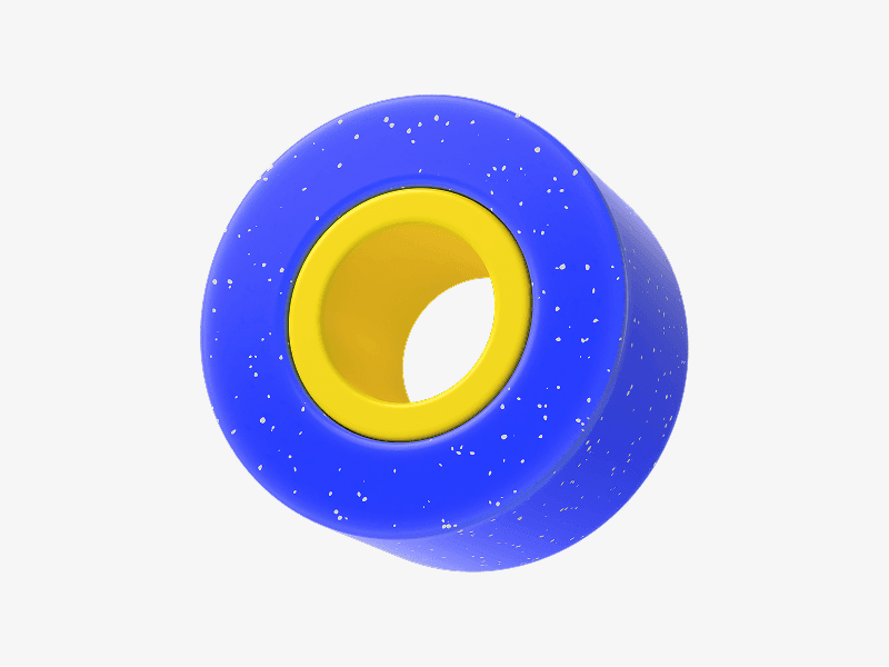 Blue abstract 3D ring with speckled surface and yellow inner ring