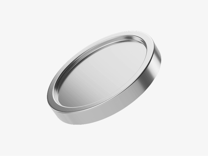 Metallic silver flat disc abstract 3D shape