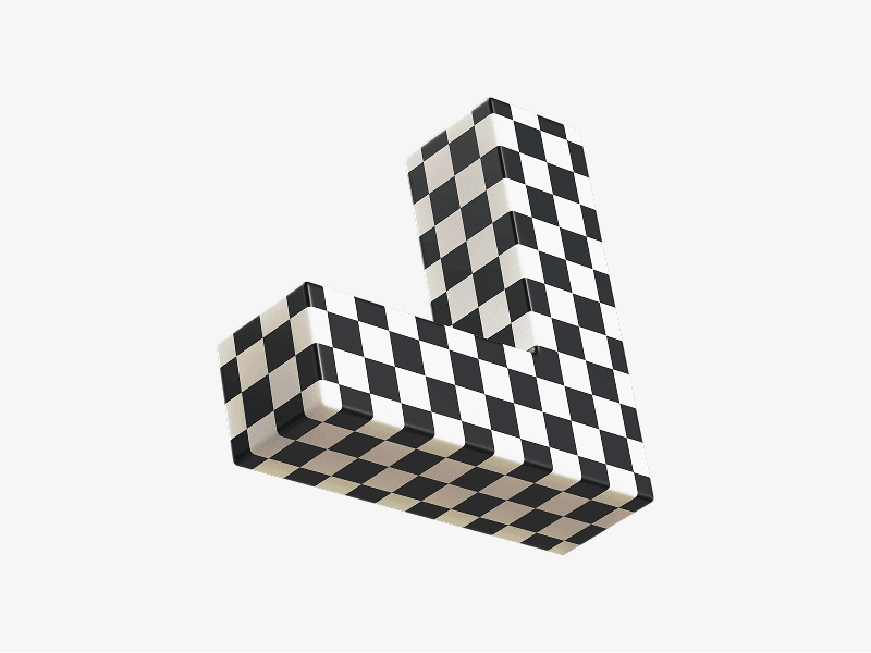 Abstract 3D structure with black and white checkered pattern