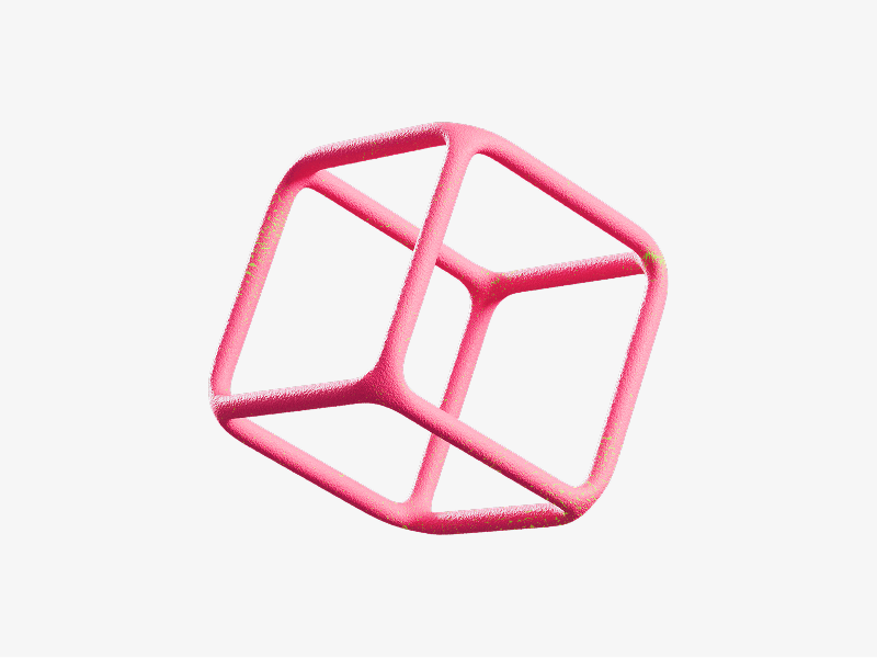 Pink wireframe abstract 3D cube with rounded edges