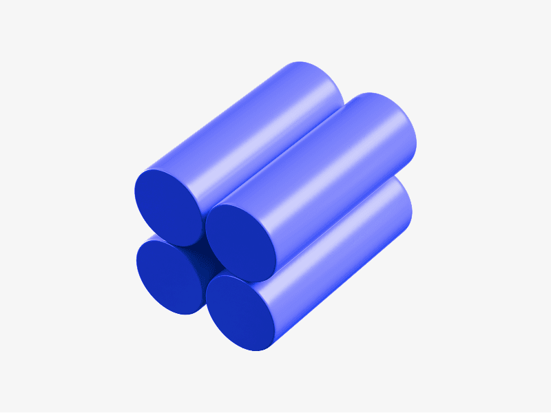 Abstract 3D shape made of several blue cylindrical forms grouped together