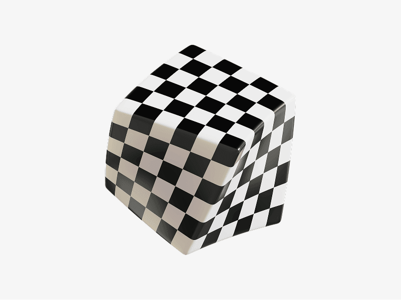 Abstract 3D cube with a black and white checkered pattern