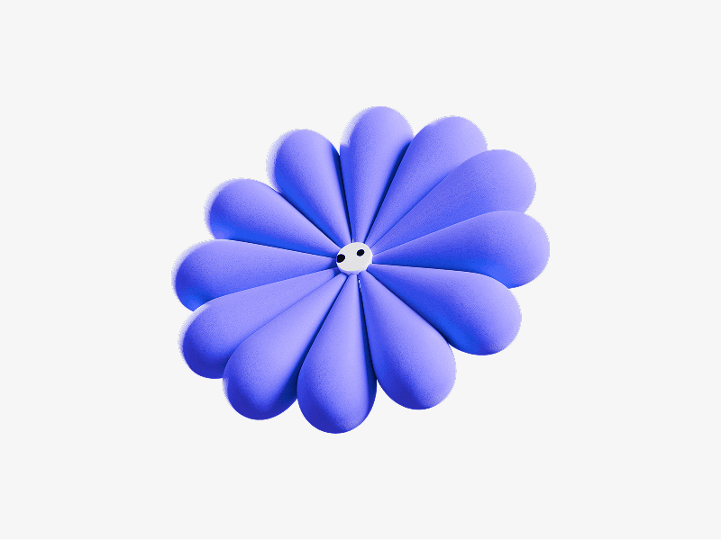 Blue abstract 3D flower with rounded petals arranged in a circular form