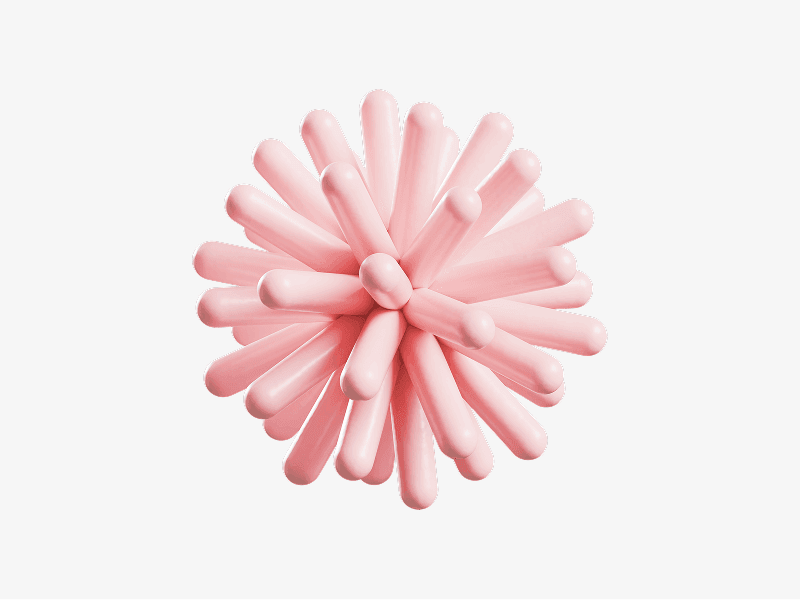 Abstract 3D shape made of soft pink rounded spheres connected together
