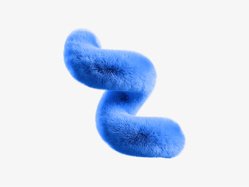 Fuzzy blue abstract 3D curved shape with soft texture