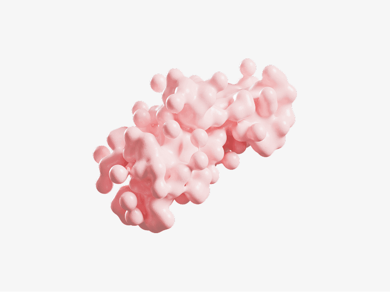 Soft pink abstract 3D shape with many rounded bubble-like forms merged into one organic structure
