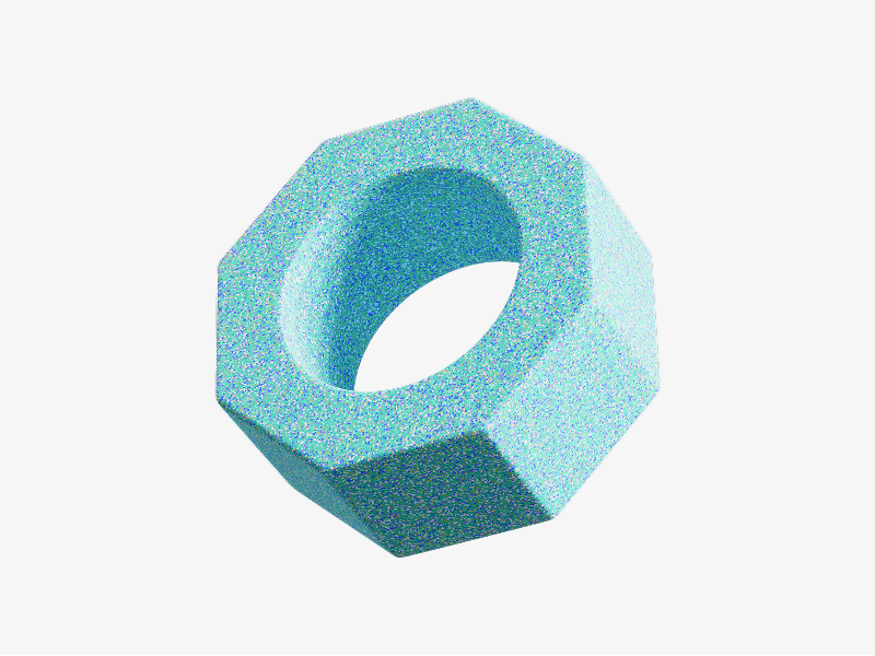 Light blue abstract 3D ring with a faceted shape and grainy texture