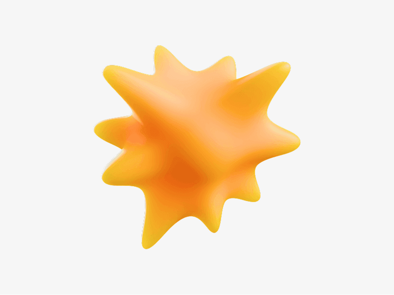 Glossy orange abstract 3D star with smooth rounded spikes
