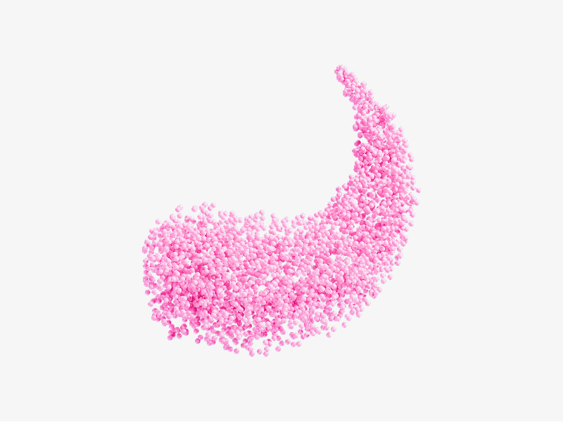 Pink abstract 3D shape made of many small rounded bubble-like forms