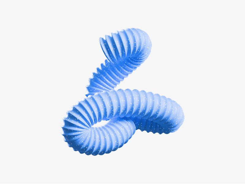 Blue abstract 3D tube bent into a shape with ribbed surface