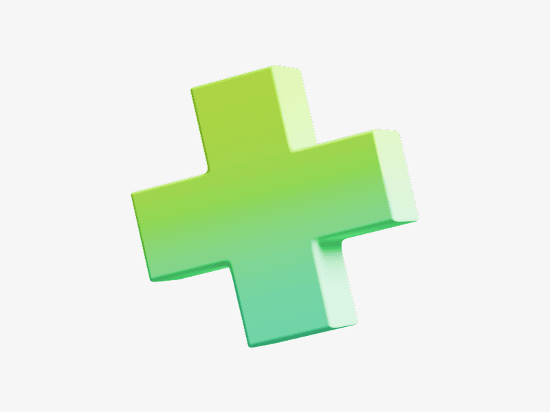 Green abstract 3D plus symbol with smooth rounded edges