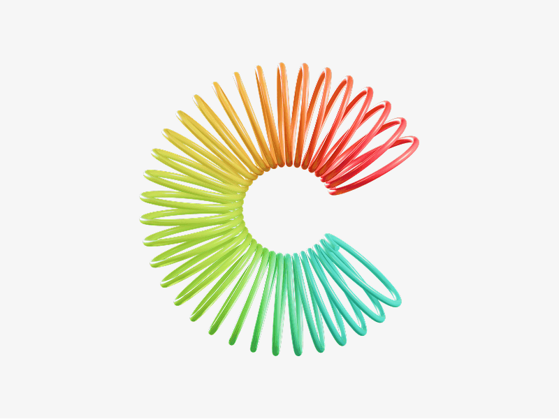Abstract 3D coil made of smooth looping tubes with a multicolor gradient