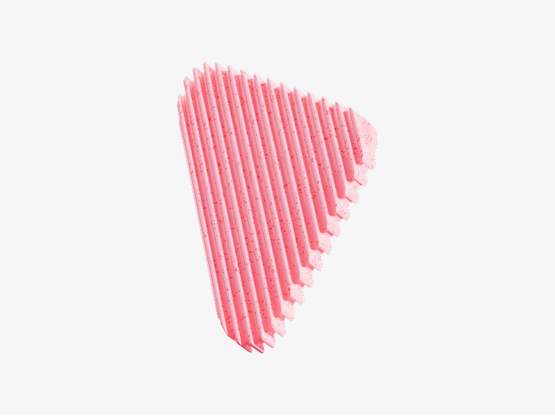 Pink abstract 3D triangle shape with ribbed surface