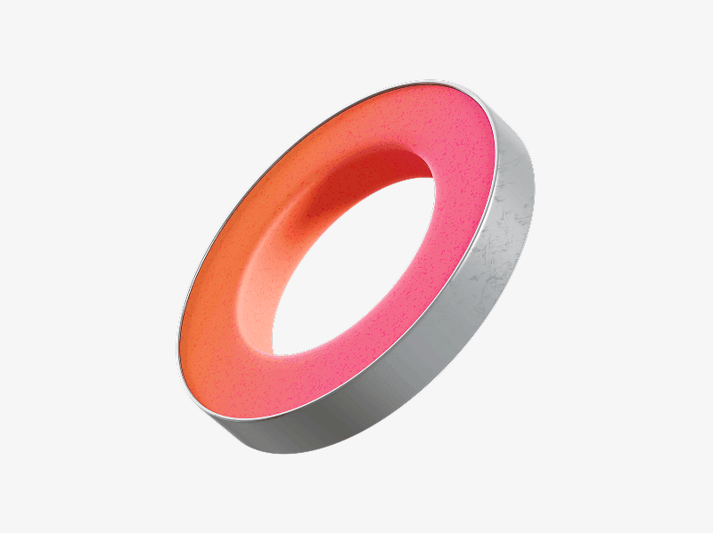 Abstract 3D ring with a pink orange gradient inner surface and a matte silver metal outer edge