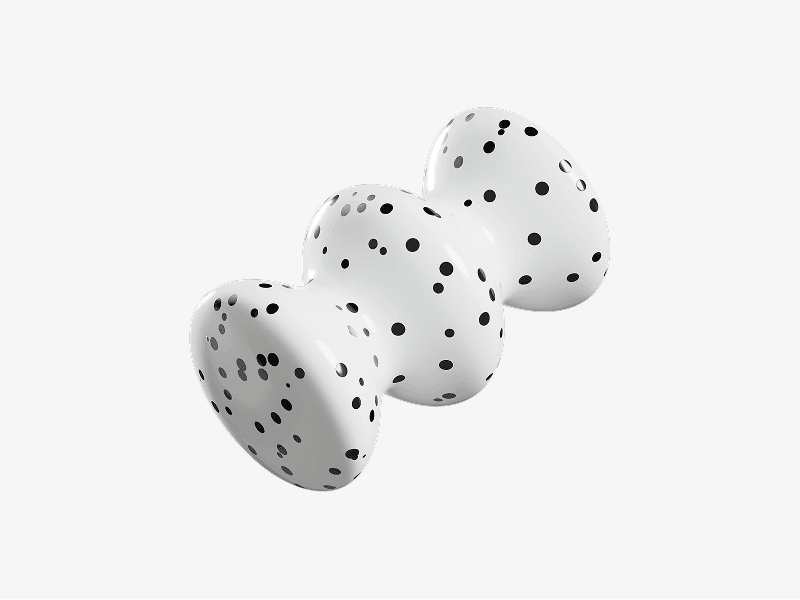 White abstract 3D capsule shape with small black speckles