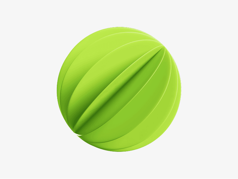Bright green abstract 3D ball with carved curved lines