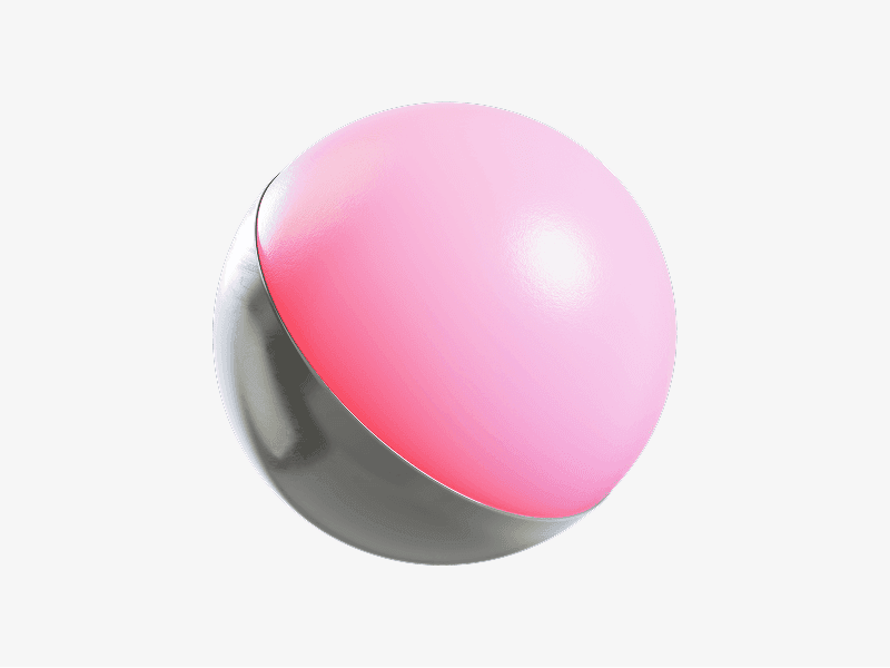 Abstract 3D sphere with a smooth pink surface and a metallic silver base
