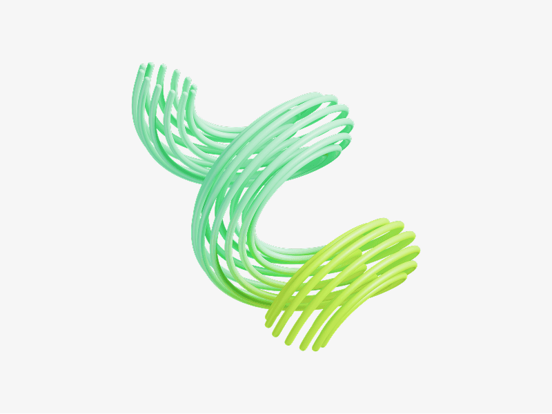 Abstract 3D spiral made of smooth tubes with a green gradient