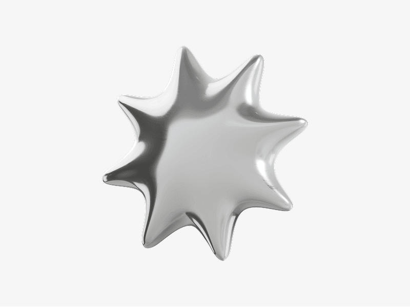 Silver metallic abstract 3D star with smooth rounded points