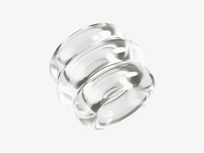 Clear glass abstract 3D ring with smooth reflective surface