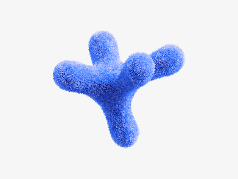 Blue fuzzy Y-shaped abstract form