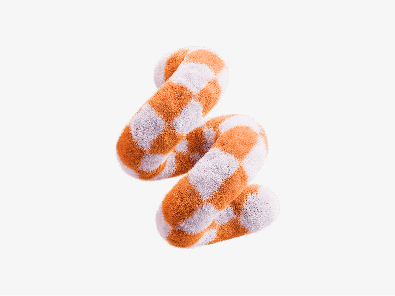 Orange and white striped fuzzy loop abstract shape