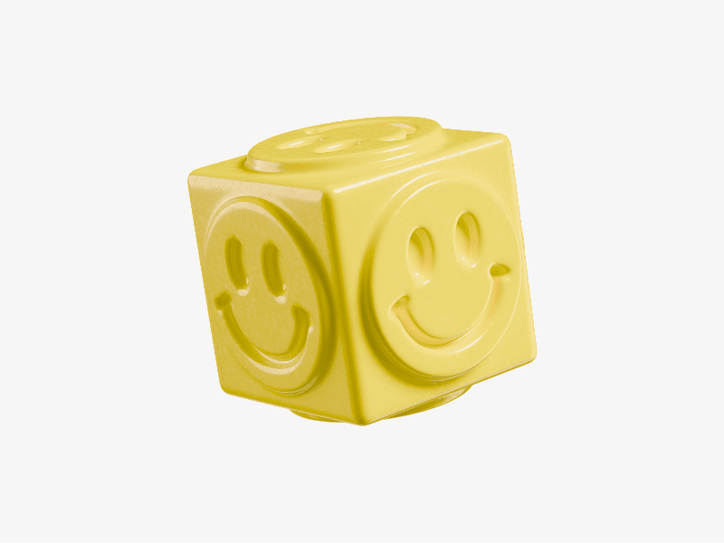 Yellow cube abstract block with smiley faces