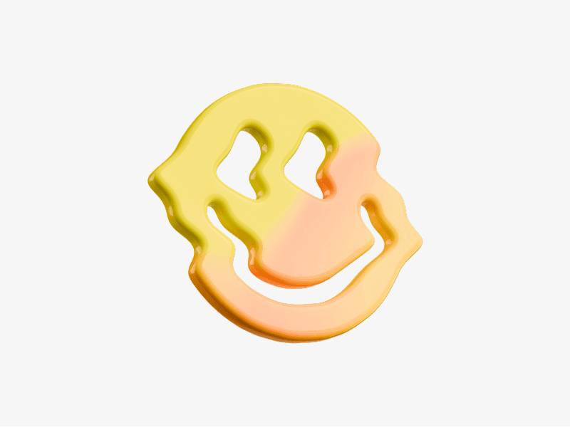 Melted smiley face abstract shape with soft glossy surface