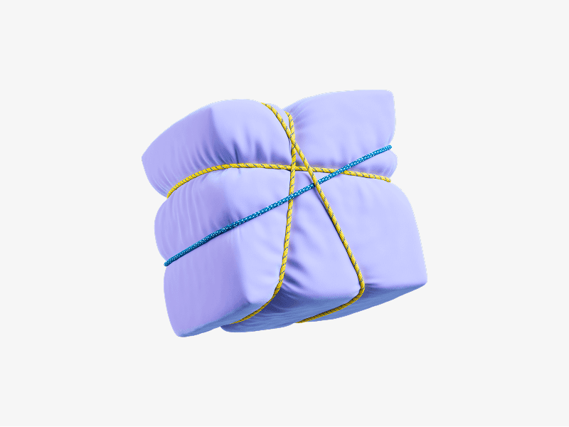 Soft cushion-like abstract block wrapped with thin strings