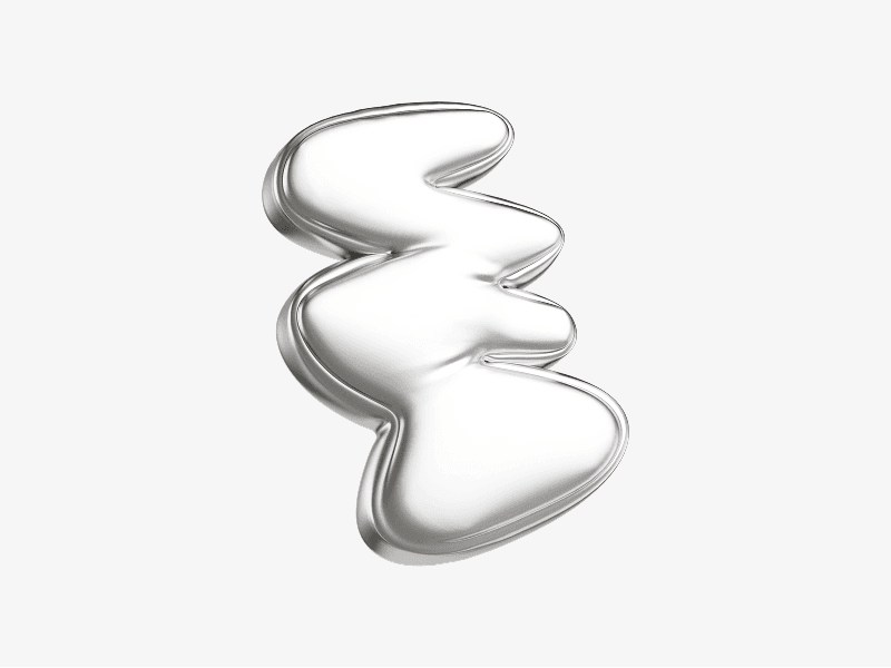 Liquid silver curved abstract shape with glossy metallic finish