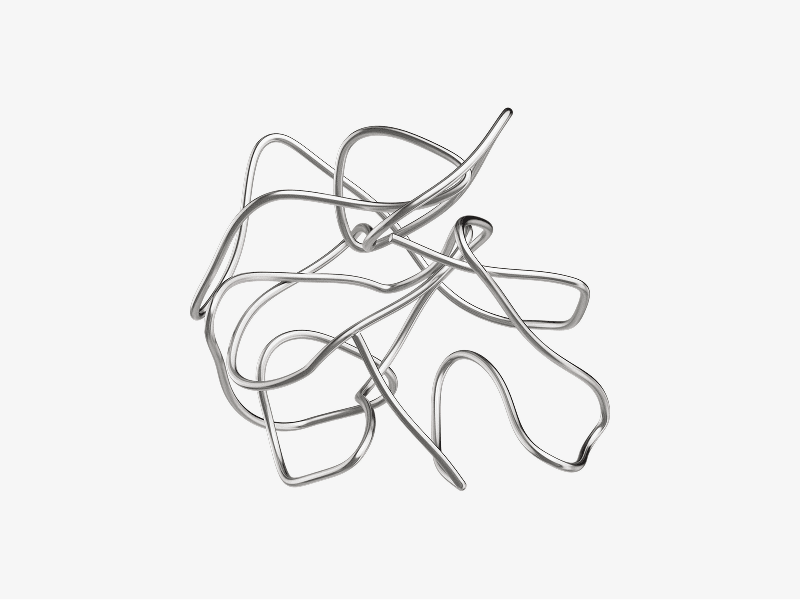 Thin wire style abstract scribble shape in metallic finish