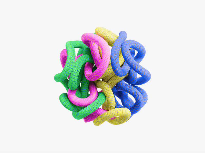 Intertwined colorful abstract knot with rounded tubes