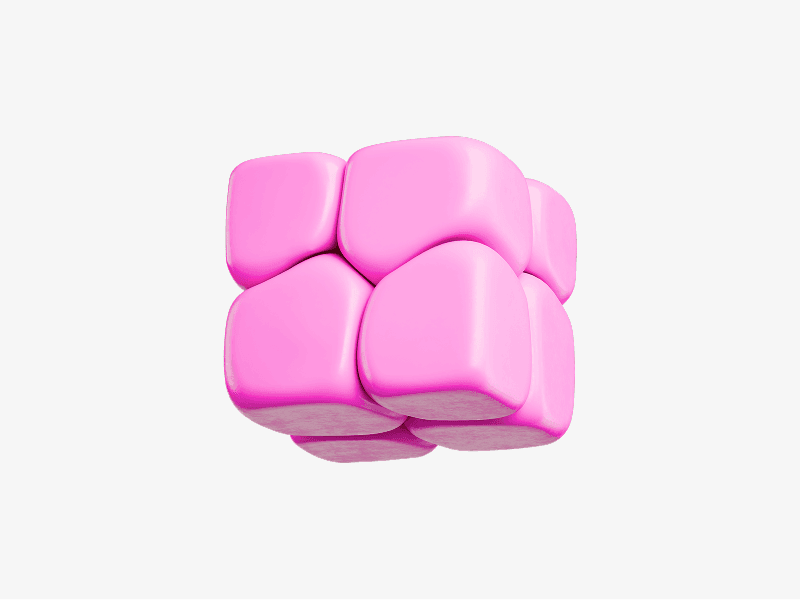 Soft pink cube made of rounded cushion-like shapes