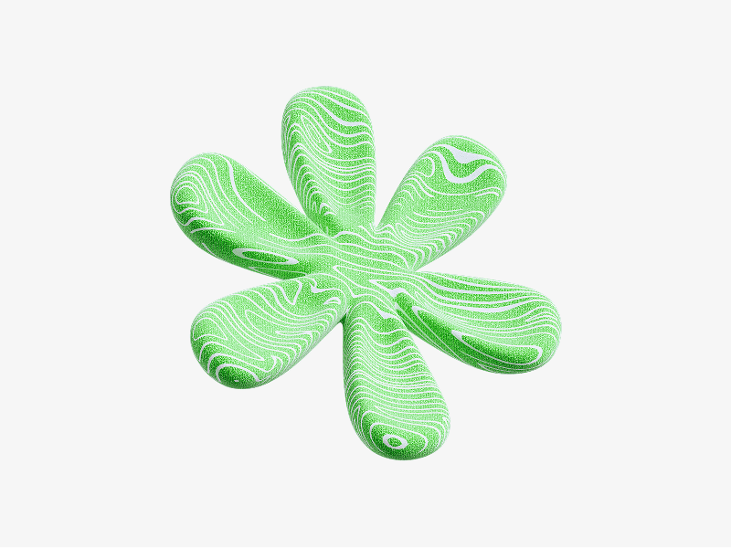 Abstract 3D organic shape with rounded petal forms