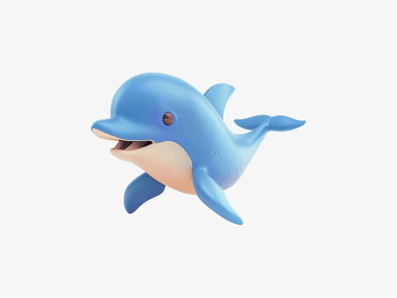 cute blue dolphin 3d character