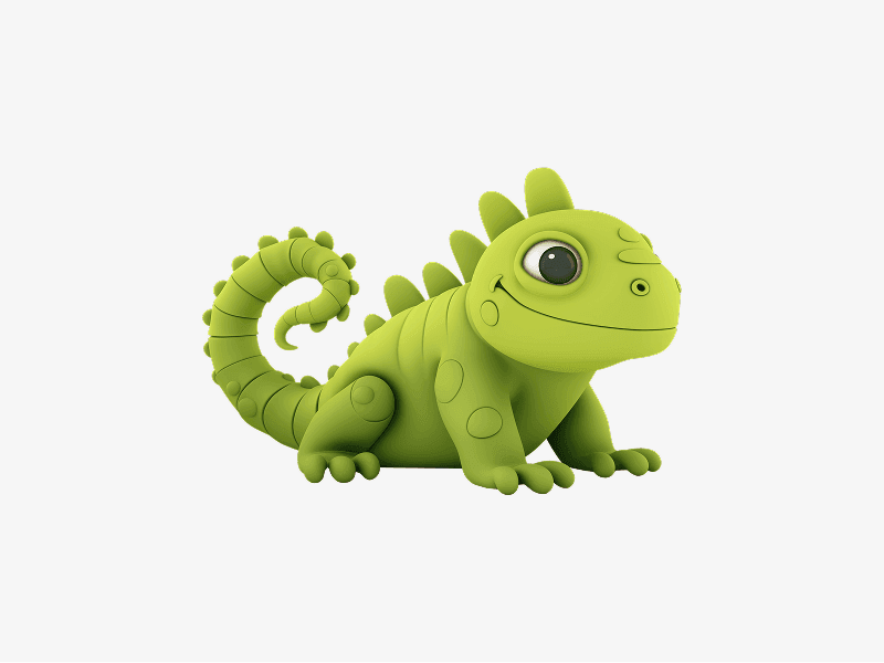 cute green chameleon 3d character