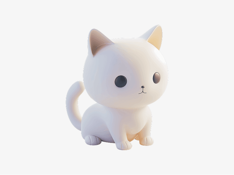 cute white cat 3d character