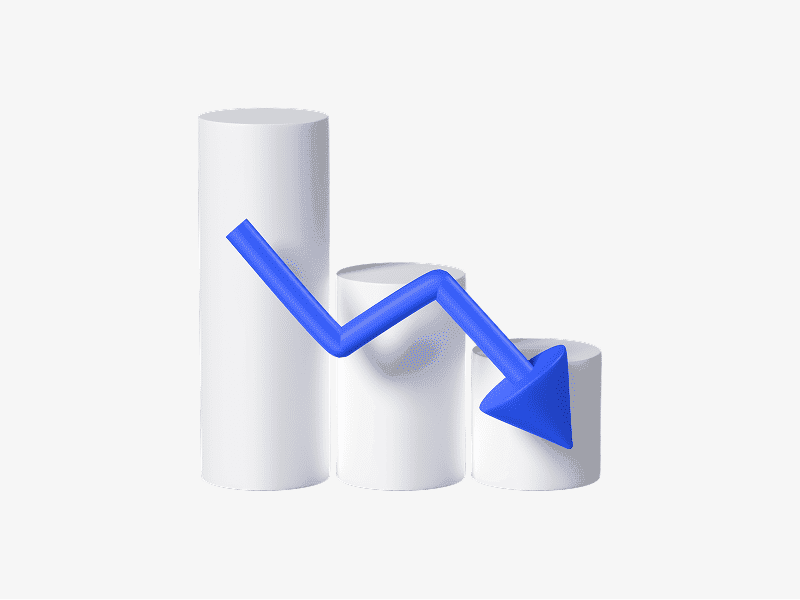 3D bar chart with downward arrow